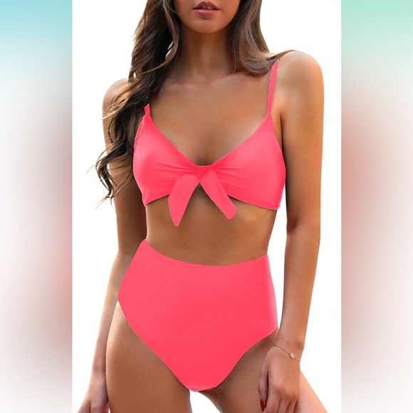 Blooming Jelly Womens High Waisted Bikini Set Tie Knot High Rise Two Piece - Picture 6 of 7